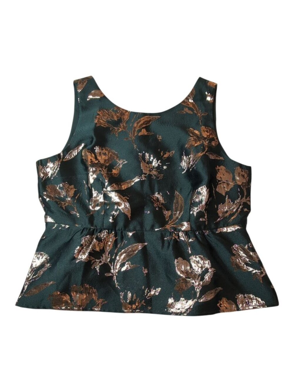 Talbots Peplum Top NWT Metallic Floral Sleeveless Green Gold Party Size 14